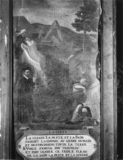 tableau : Scène de la vie de saint Vorles : La Peste, huile sur toile