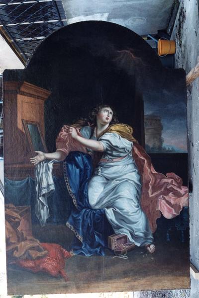 tableau et son cadre : sainte Madeleine repentante renonce à toutes les vanités de la vie, vue générale