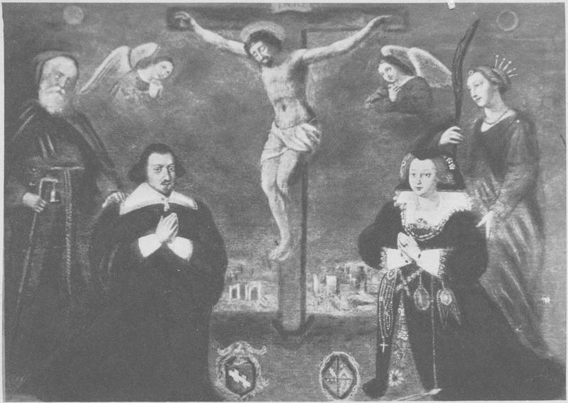 tableau : Christ en croix entre Antoine Rousseau, Barbe Deslandes et leurs saints patrons, vue générale - © Ministère de la Culture (France), Médiathèque du patrimoine et de la photographie (objets mobiliers), tous droits réservés