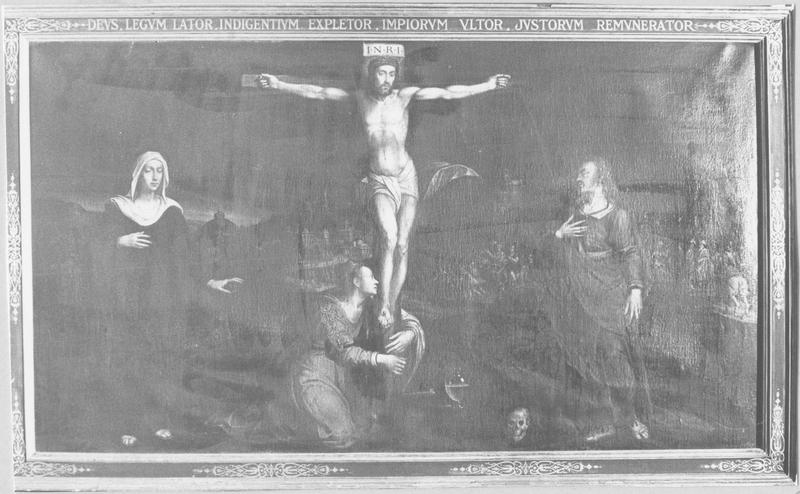 Tableau et cadre : la Crucifixion avec la Vierge, saint Jean et sainte Madeleine