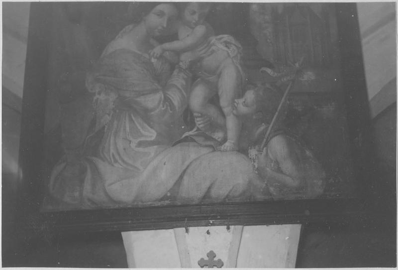 tableau : la Vierge à l'Enfant avec saint Jean-Baptiste, vue partielle