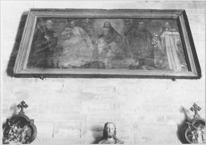 tableau : le Christ, les apôtres Pierre et Paul, saint Benoît et saint Bernard, aux armes de l'abbé de Citeaux Nicolas II Boucherat, vue générale