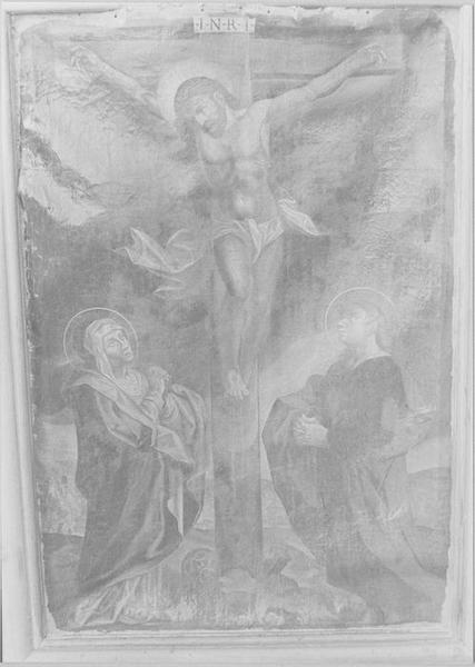 tableau : le Christ en croix entre la Vierge et saint Jean, vue générale