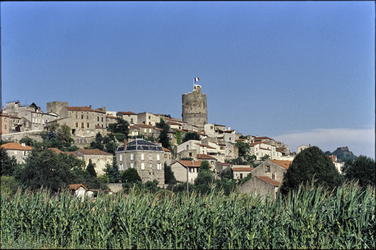 Vue d'ensemble, village et la tour du château fort