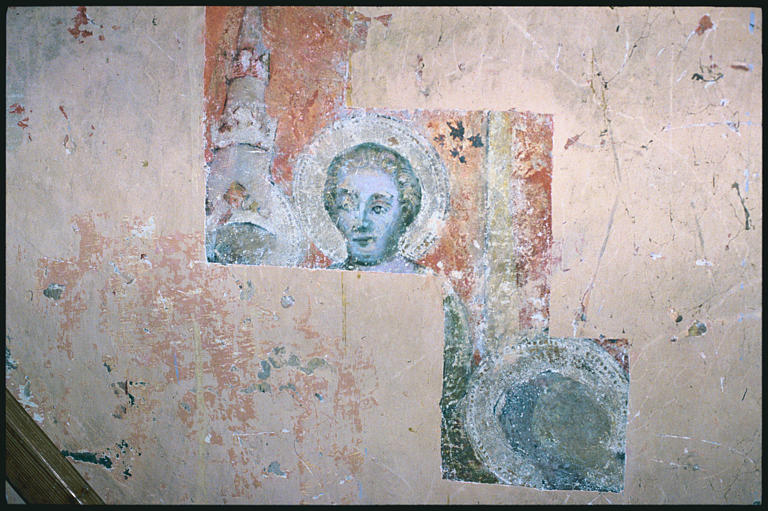 Chapelle Notre-Dame (nord), sondage mur ouest ; peinture monumentale : visage (détail)