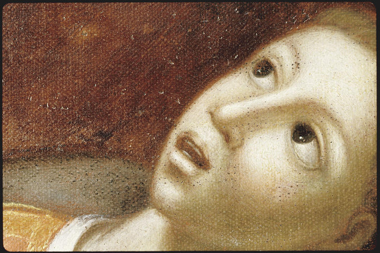 Tableau : 'La mort de saint Martin', visage du saint ; après restauration (détail)