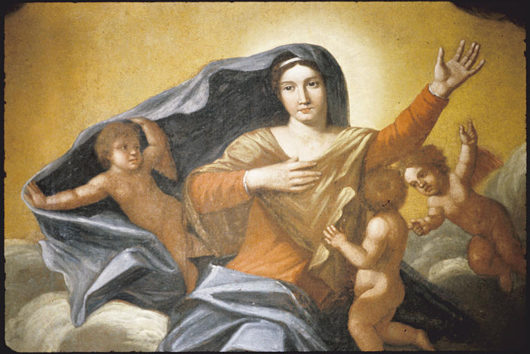 Tableau : 'L'Assomption de la Vierge', angelots, la Vierge ; après restauration (détail)