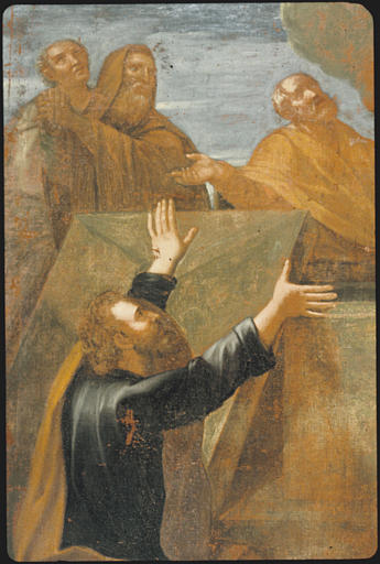 Tableau : 'L'Assomption de la Vierge', apôtres (à gauche) ; avant restauration (détail)