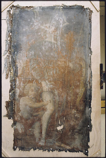 Triptyque, tableau d'autel, panneau gauche : 'Saint Roch' ; avant restauration (détail)