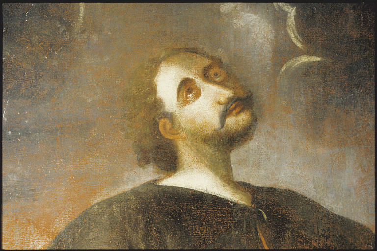 Triptyque, tableau d'autel : 'Saint Roch', visage ; après restauration (détail)