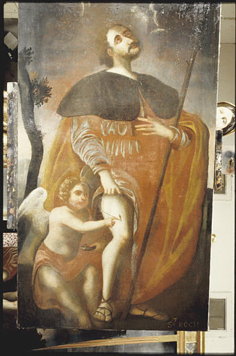 Triptyque, tableau d'autel : 'Saint Roch' ; après restauration (détail)