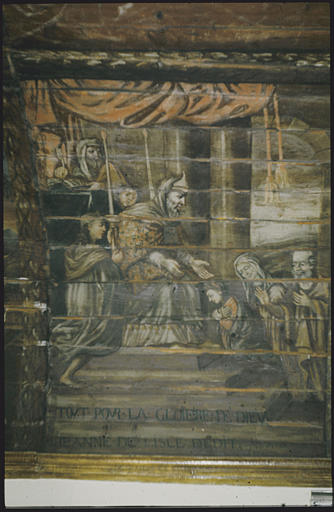 Chapelle, choeur, voûte ; peinture monumentale : 'La présentation de la Vierge au Temple' ; 1705 (détail)