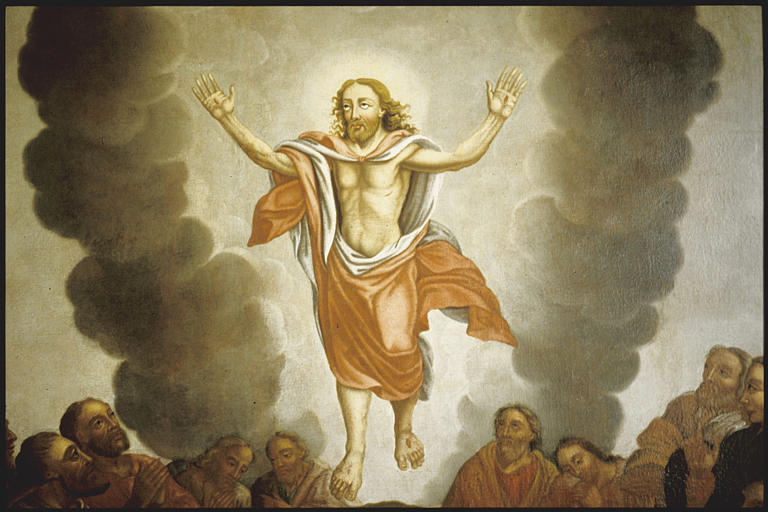 Transept nord, retable  tableau : 'L'Ascension', détail du Christ  1732  après restauration (détail)