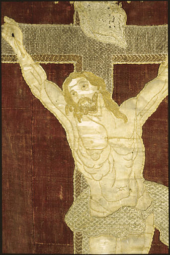 Bannière de procession (recto) : Christ (buste) ; 1778 (détail)