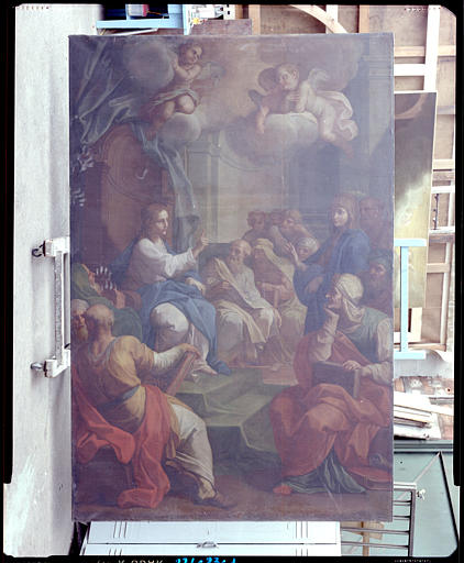 1ere chapelle nord : tableau : 'Le Christ au milieu des Docteurs' ; 1759 ; avant restauration