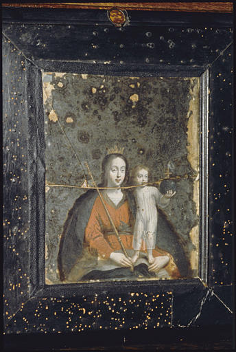 Miroir : peint, 'Vierge à l'Enfant', Vierge couronnée, sceptre, Enfant debout, globe - © Ministère de la Culture (France), Médiathèque du patrimoine et de la photographie, diffusion RMN-GP