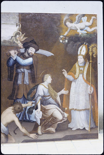 Tableau : 'Le supplice de sainte Barbe' ; après restauration