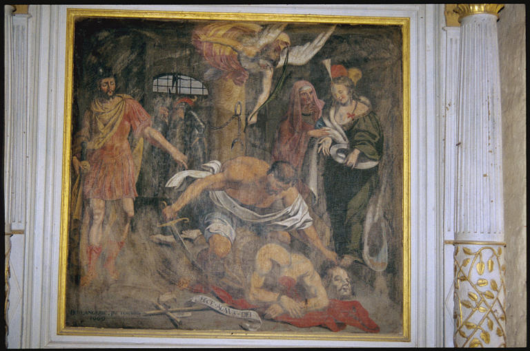 Autel latéral sud ; tableau : 'La décollation de saint Jean-Baptiste' (détail)