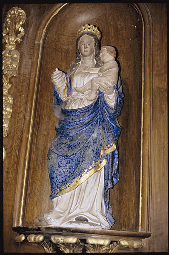 Groupe sculpté : 'Vierge à l'Enfant', pierre polychrome (face)