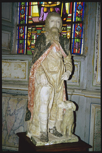 Statue : 'Saint Roch', pierre polychrome (face)