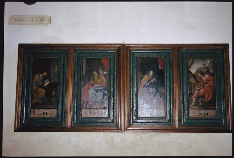 Tableau : panneaux peints et assemblés représentant les quatre évangélistes