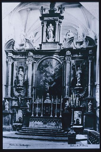 Choeur ; autel, retable, tableau, statues (18) : 'L'Assomption', retable architecturé ; 1629