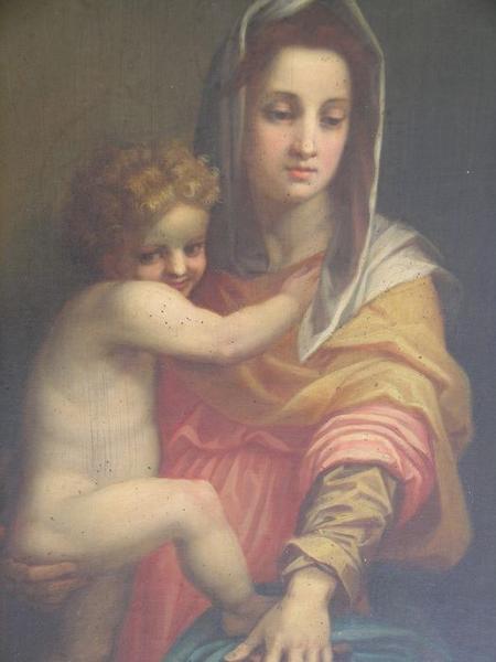 tableau : La Vierge à l'enfant entre Saint François et Saint Jean, vue partielle