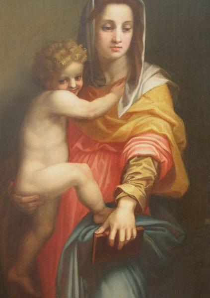 tableau : La Vierge à l'enfant entre Saint François et Saint Jean, vue partielle