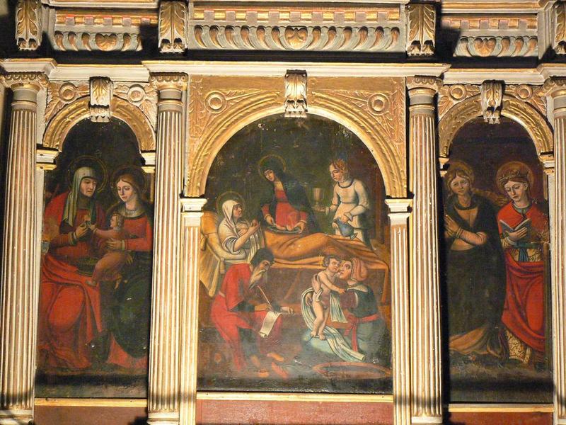 tableaux du retable latéral nord : triptyque de la naissance de saint Jean-Baptiste, vue générale