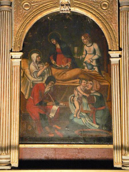 tableau du retable latéral nord : naissance de saint Jean-Baptiste, vue générale