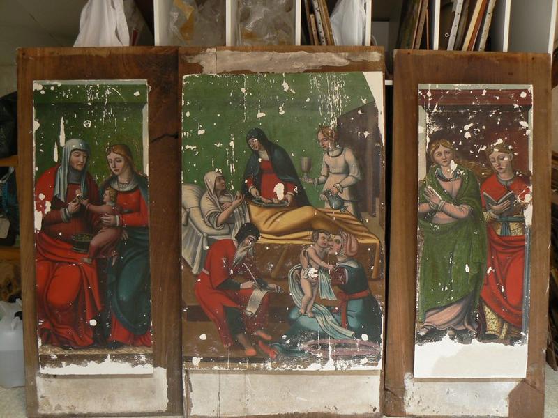 tableaux du retable latéral nord : triptyque de la naissance de saint Jean-Baptiste, vue générale