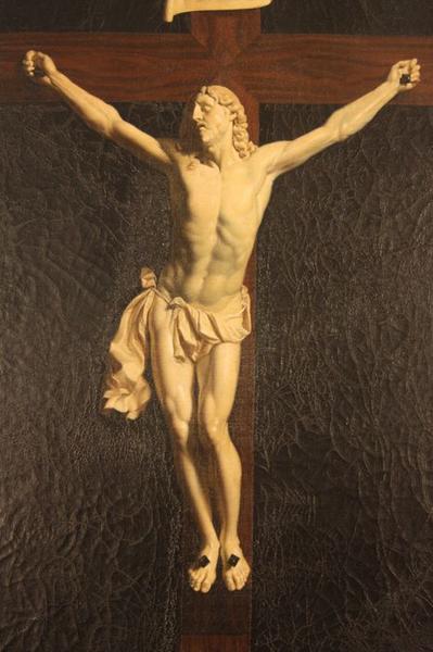 tableau en trompe-l'oeil et son cadre : Christ en croix, vue partielle