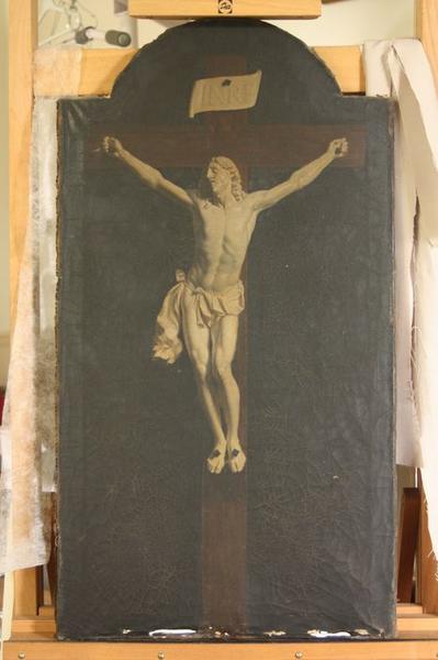 tableau en trompe-l'oeil et son cadre : Christ en croix, vue générale