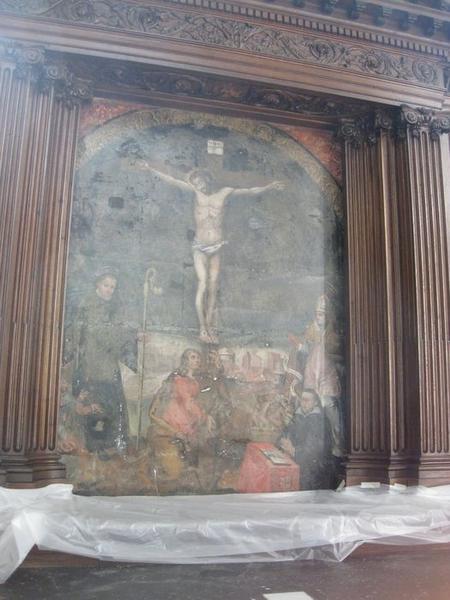 peinture monumentale, chapelle du déambulatoire : Calvaire avec saint Marcoul, saint Nicolas, Marie-Madeleine et un donateur, vue générale