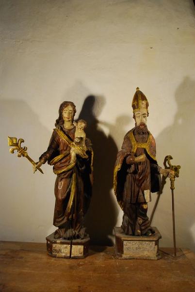 retable du maître-autel, statuettes : évêque, Vierge à l'enfant