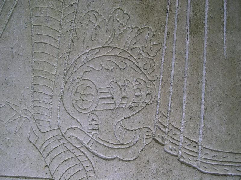 dalle funéraire à effigie gravée de Jean de Hédouville et de sa soeur, détail