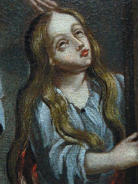 tableau : Calvaire (le), détail du visage de Marie-Madeleine