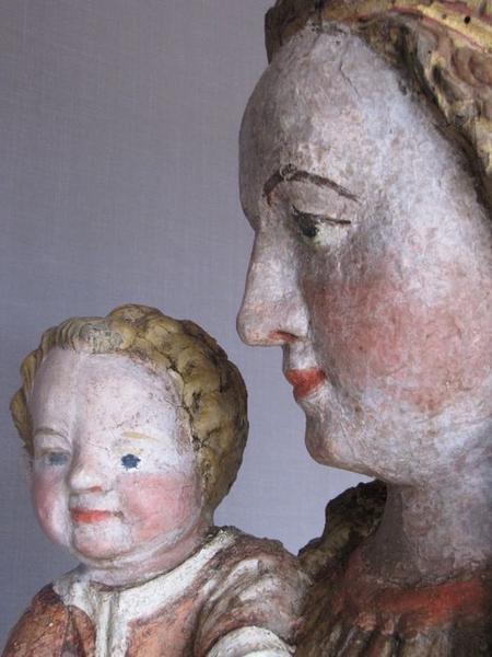 statue dite Notre-Dame-du-Dresnay : Vierge à l'Enfant, détail des visages