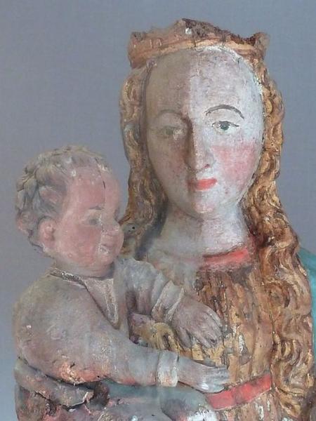 statue dite Notre-Dame-du-Dresnay : Vierge à l'Enfant, détail des visages