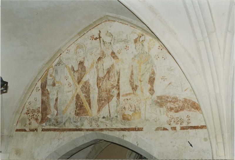 peinture monumentale : sainte Barbe, saint André, saint Claude, saint Nicolas, vue générale