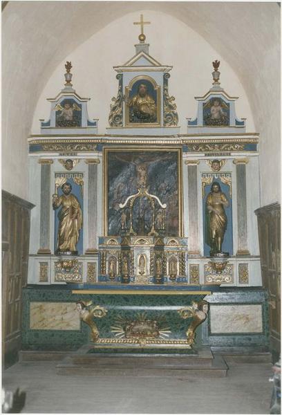 autel, retable, tabernacle, tableau du maître-autel : La Crucifixion, vue générale