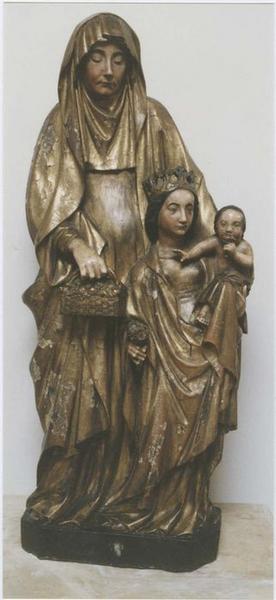 groupe sculpté (petite nature) : sainte Anne, la Vierge et l'Enfant ou sainte Anne trinitaire, dite l'Enfant au rognon, vue générale