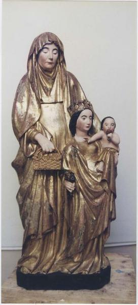 groupe sculpté (petite nature) : sainte Anne, la Vierge et l'Enfant ou sainte Anne trinitaire, dite l'Enfant au rognon, vue générale