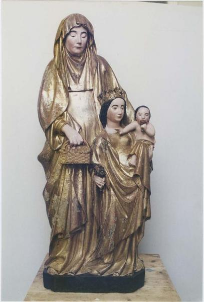 groupe sculpté (petite nature) : sainte Anne, la Vierge et l'Enfant ou sainte Anne trinitaire, dite l'Enfant au rognon, vue générale