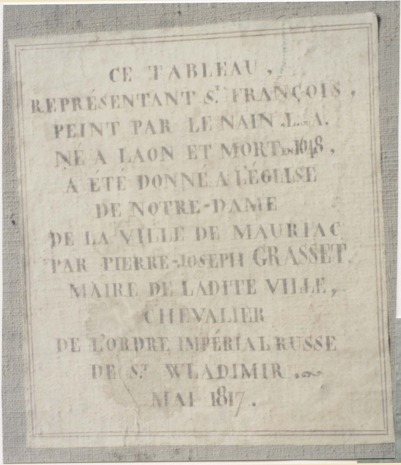 tableau : saint François méditant, détail de l’inscription