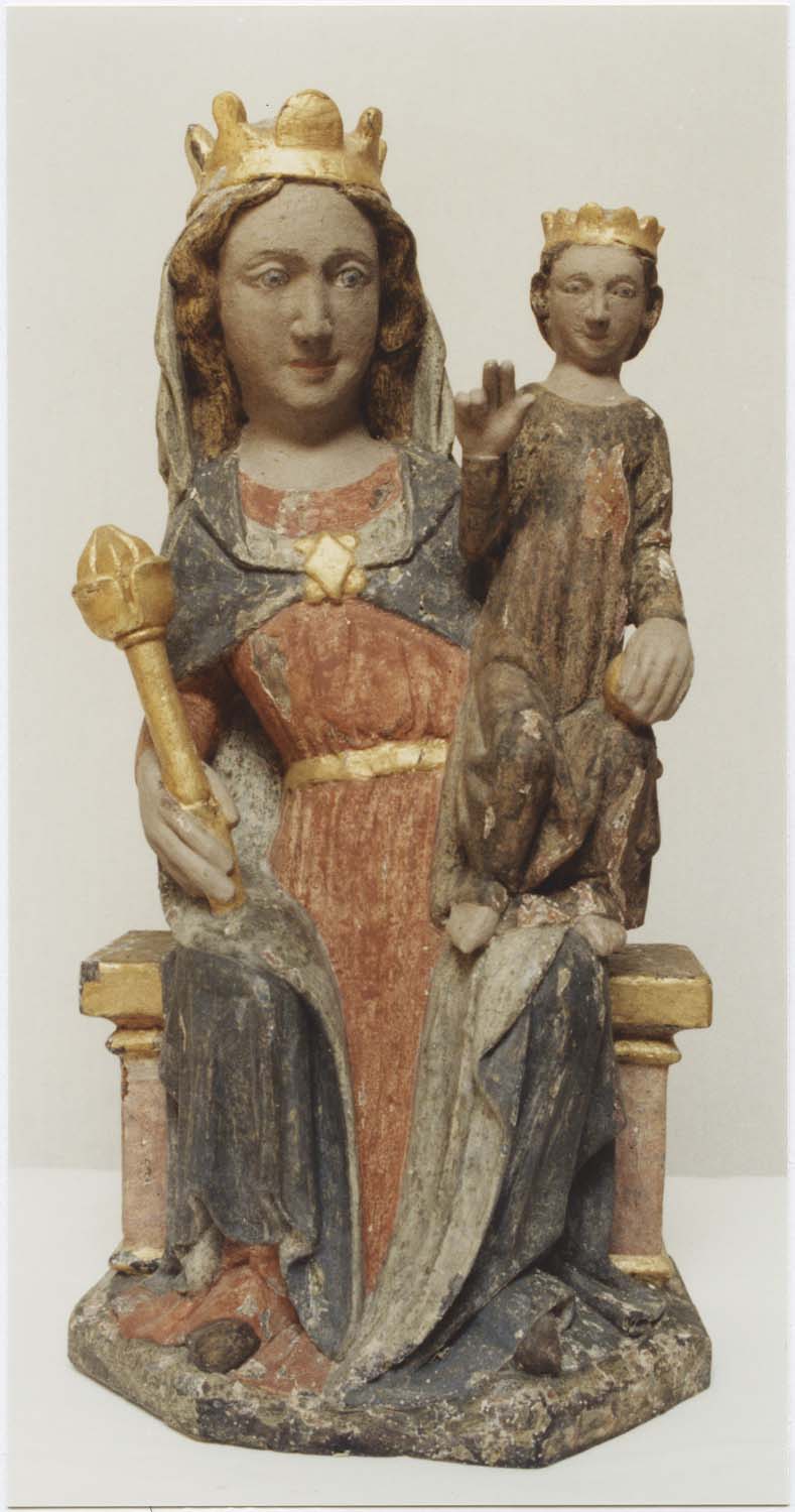 statue (statuette) : Vierge à l'enfant assise, vue générale