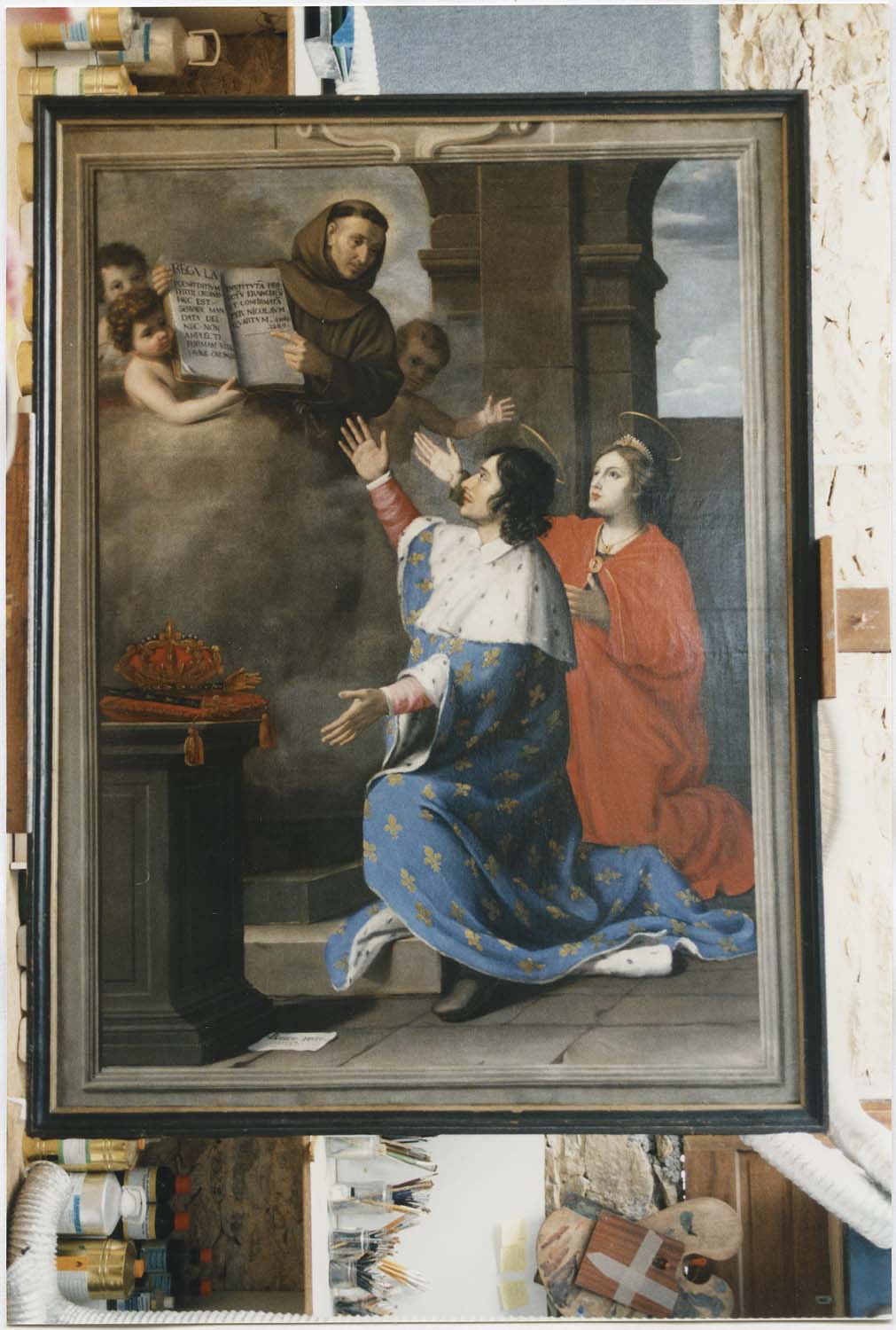 Tableau : saint François-d'Assise remettant la règle du tiers ordre à saint Louis et à sainte Elisabeth de Hongrie