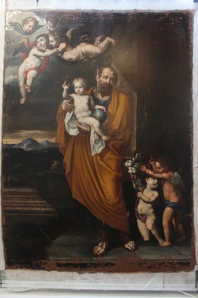 tableau : saint Joseph et l'enfant Jésus entourés d'angelots, vue générale