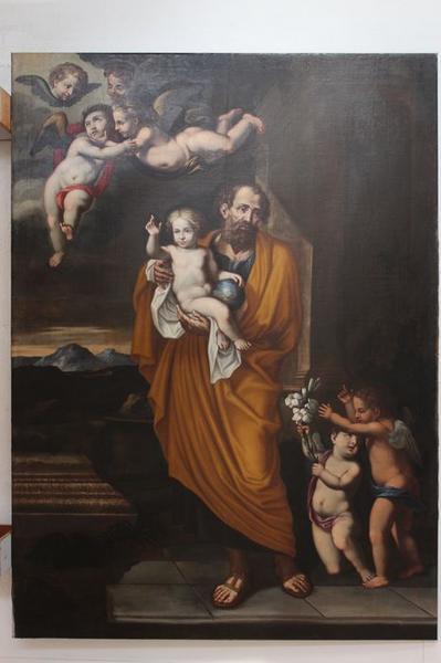 tableau : saint Joseph et l'enfant Jésus entourés d'angelots, vue générale