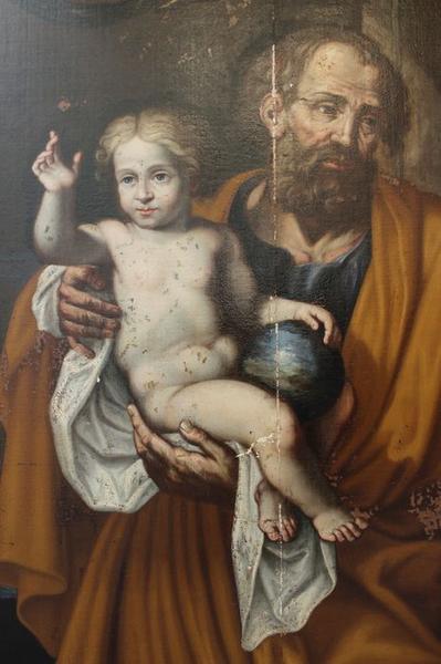 tableau : saint Joseph et l'enfant Jésus entourés d'angelots, vue partielle